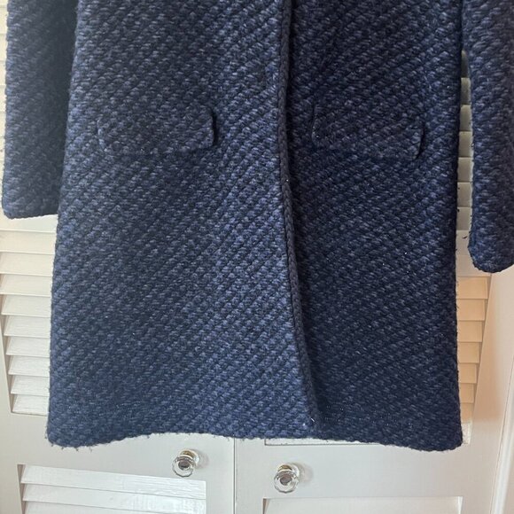 Avoca coat 2 blue Irish wool knit flower lady - Picture 2 of 11